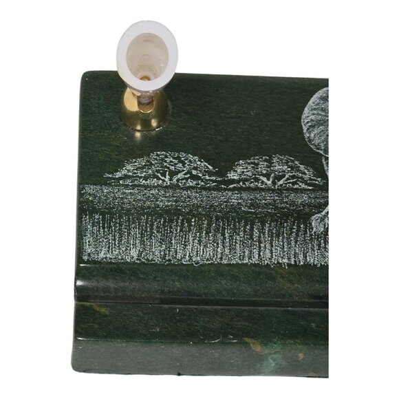 Vtg Signed African Verdite Stone Elephant Hand Crafted Etched Desk Pen Holder - Picture 3 of 11